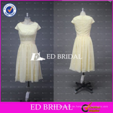 ED Bridal Factory Custom Made Crew Neck Lace Mieder Chiffon Tee Länge Gelb Brautjungfer Kleid 2017